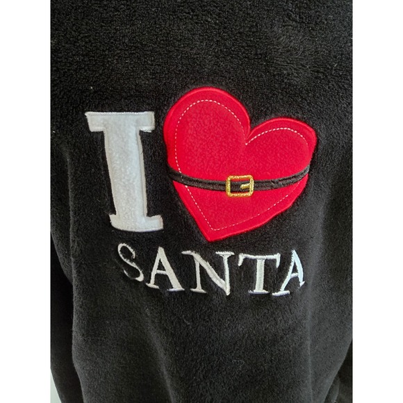 Womens Black Fleece "I Love Santa" Heart Holiday Pajama Top XL - Picture 2 of 5